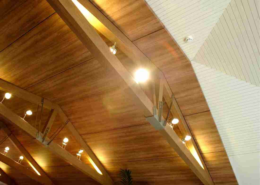 Modern Timber Ceiling with Lights